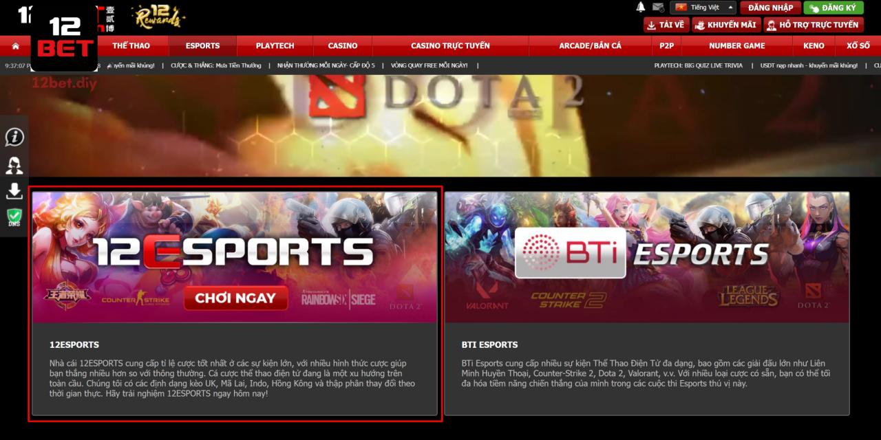 12ESPORTS 12Bet - Đặt Cược Dễ, Nhận Thưởng Giá Trị 1 Sảnh 12ESPORTS nổi bật với nhiều ưu điểm hấp dẫn