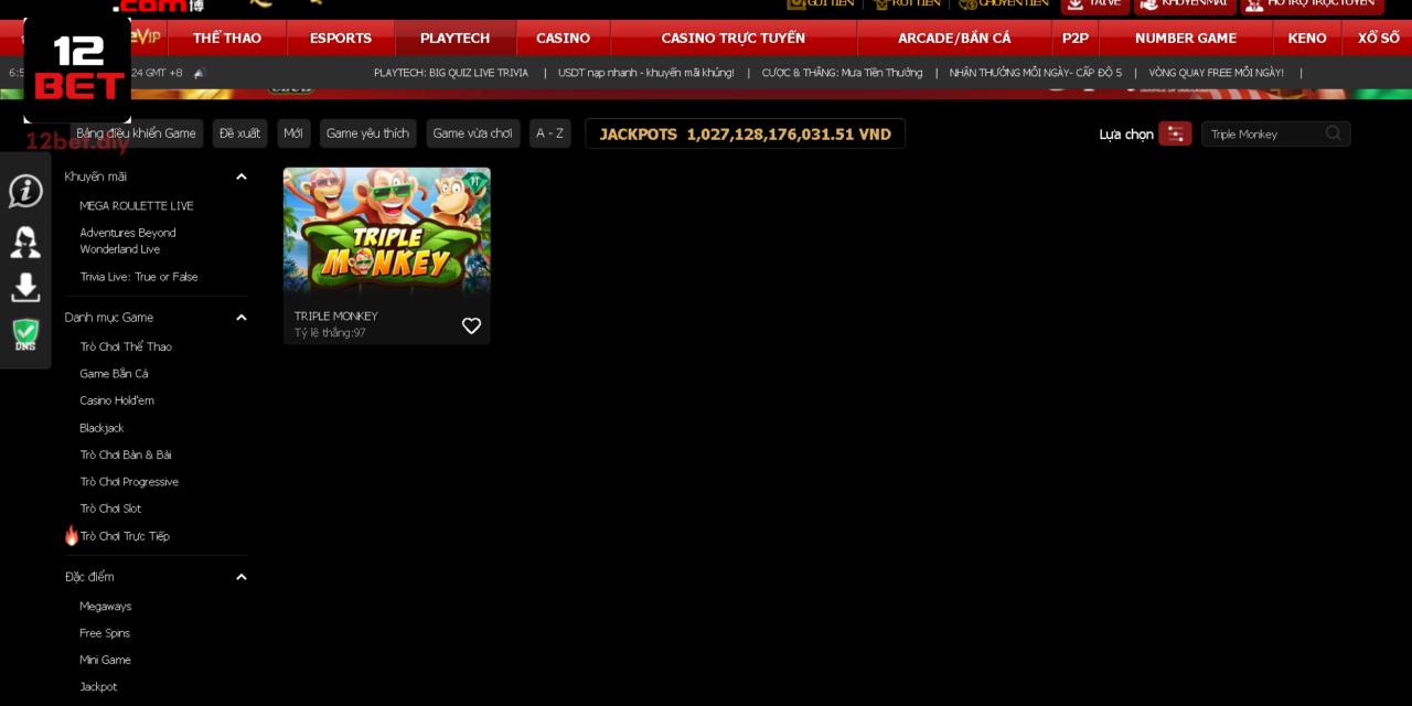 Triple Monkey 12Bet - Nổ Hũ Phiên Bản Hiện Đại, Thắng Đậm Dễ Dàng 1 Triple Monkey có mức cược trung bình, phù hợp cho mọi người chơi tham gia